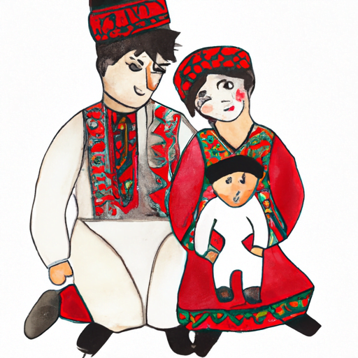 O familie românească zâmbitoare înconjurată de bradul de Crăciun împodobit.