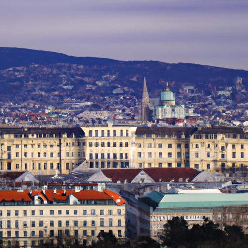 O imagine panoramică a orașului Viena, cu Palatul Schönbrunn și Catedrala Sfântul Ștefan în prim-plan.