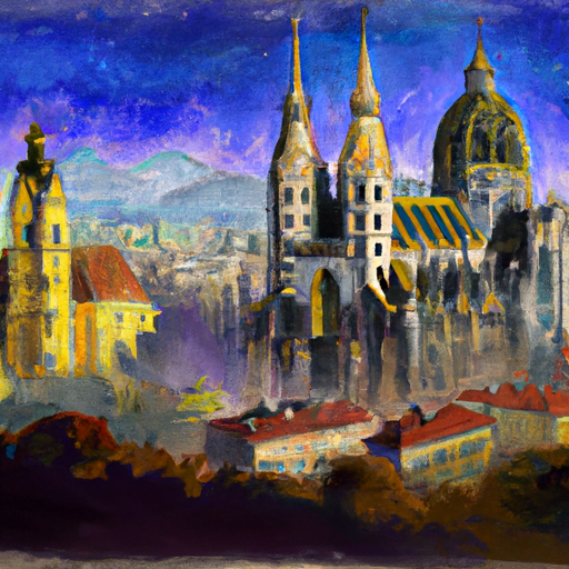 O imagine panoramică a Vienei cu Palatul Schönbrunn și Catedrala Sfântul Ștefan în prim-plan, ilustrând frumusețea și istoria orașului.