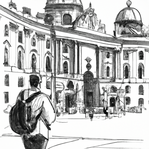 Un turist admira Palatul Hofburg.